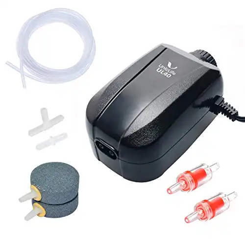 Uniclife Aquarium Air Pump 4 Watt 4-LPM 2 Outlets with Accessories