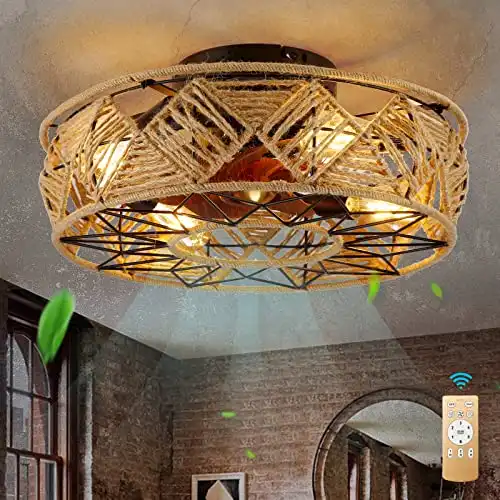 Retusior Low Profile Caged Boho Bladeless Ceiling Fan