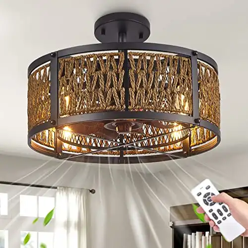 Caged Bladeless Ceiling Fan with Light