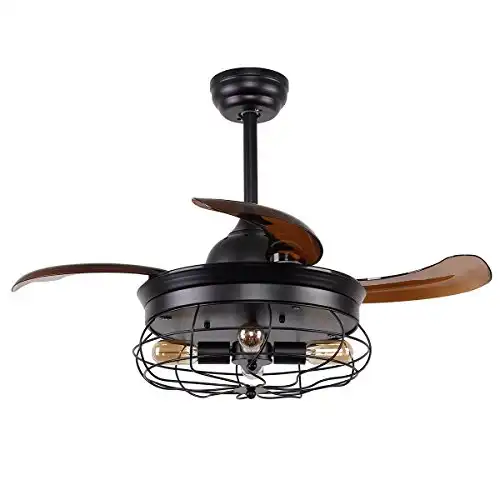 Ceiling Fan with Lights 34 Inch Black Rustic Ceiling Fan with Remote 3 Retractable Blades
