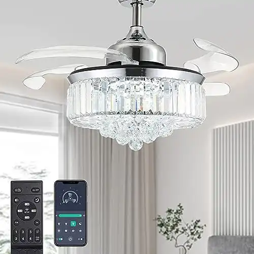 Moooni Dimmable Fandelier Crystal Ceiling Fans with Lights and Remote