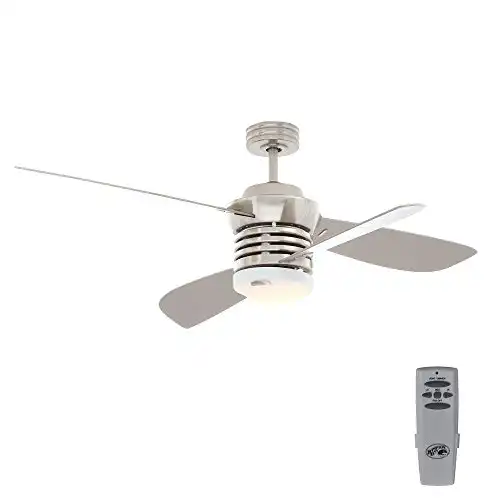 Hampton Bay Pilot 60 Inch and 52 Inch Indoor Brushed Nickel Ceiling Fan with Light Kit and Remote Control