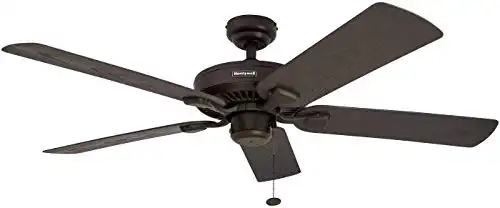 Honeywell Belmar 52-Inch Indoor/Outdoor Ceiling Fan, Five Damp Rated Fan Blades, Bronze