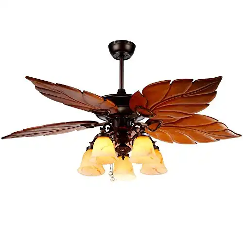 ANFERSONLIGHT 52 Inch Tropical Ceiling Fan Light Wooden Palm Leaf Blades Fan Light