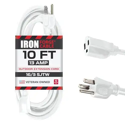 Iron Forge Cable White Extension Cord 10 Foot 3 Prong