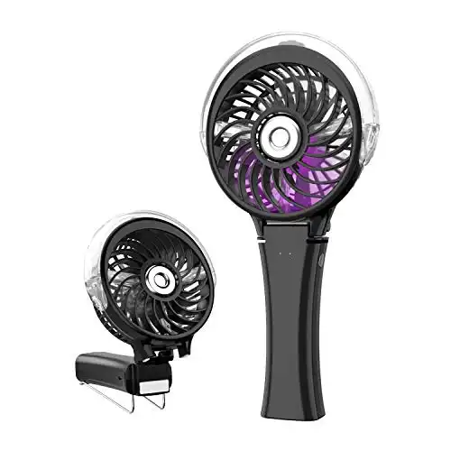 HandFan Small Handheld Misting Fan Battery with Colorful LED Nightlights, 3 Speeds