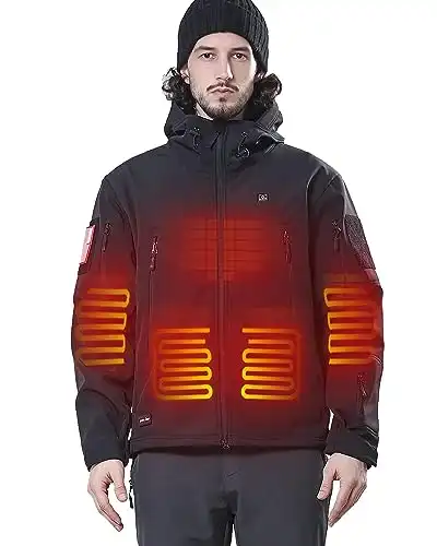 DEWBU Heated Jacket for Men with 12V Battery Pack Winter Outdoor Soft Shell Electric Heating Coat