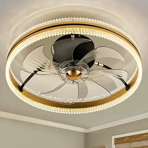 DIDER 20'' Flush Mount, Remote Control, Enclosed Low Profile Ceiling Fan with Light