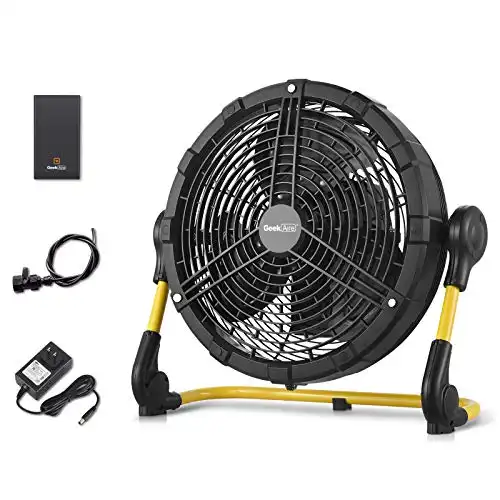 Geek Aire Battery Operated Fan, Rechargeable Outdoor Misting Fan, Portable High Velocity Metal Floor Fan