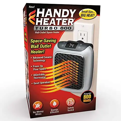 Ontel Handy Heater Turbo 800 Wall Outlet Small Space Heater