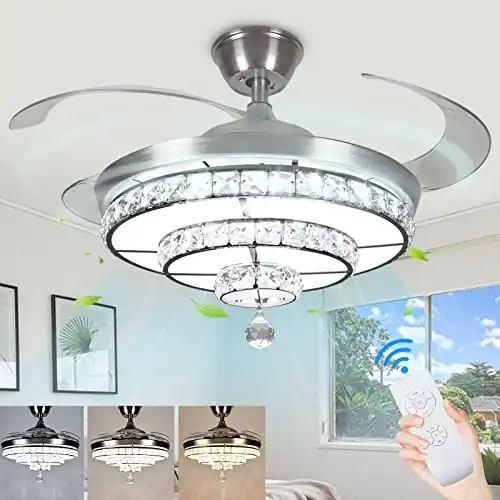 DLLT 42'' Crystal Ceiling Fan with Light, 36W Modern Ceiling Fan Remote
