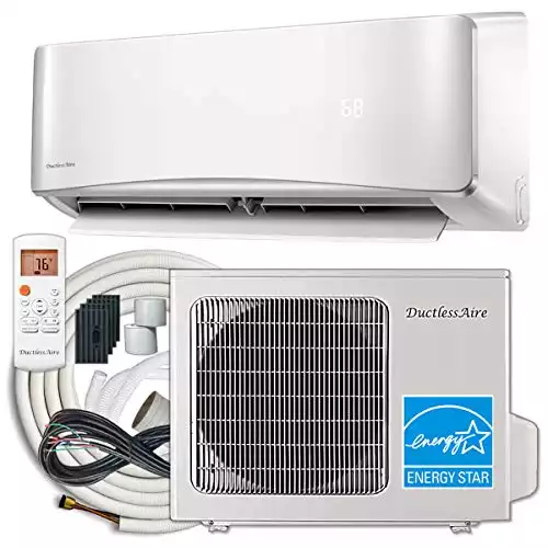 DuctlessAire Energy Star Ductless Mini Split Air Conditioner and Heat Pump Variable Speed Inverter 220V, 25ft Installation Kit (12000 Btu 21 SEER)