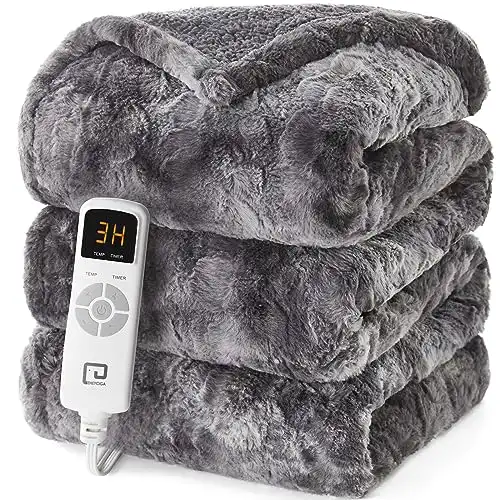 EHEYCIGA Electric Heated Blanket Throw Faux Fur, 10 Hours